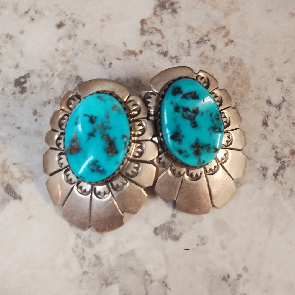Big Native American turquoise stud earrings